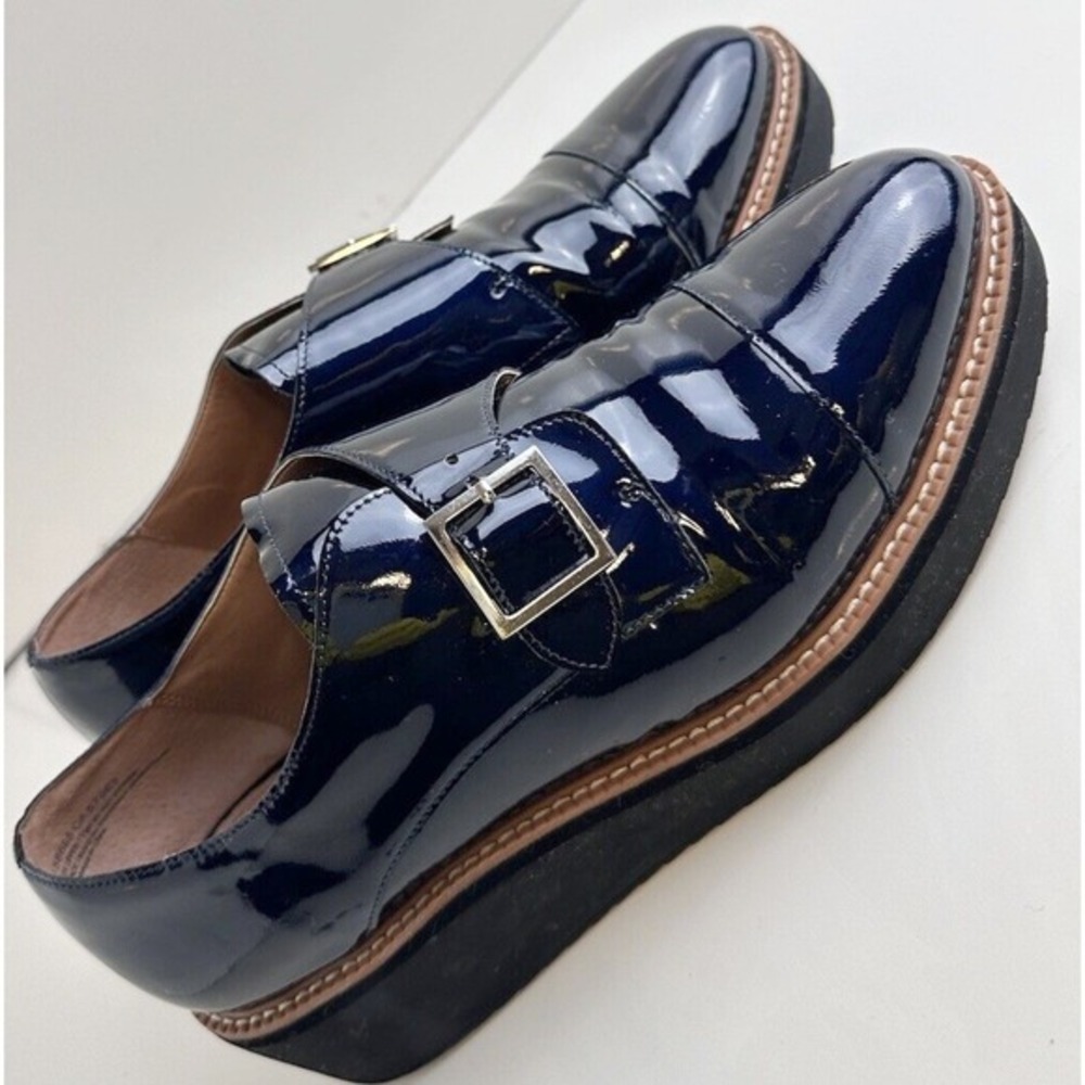 Halogen Haemma-Lea Navy Patent Leather Monk Strap Platform Loafers 11M 45-03‎ - Picture 13 of 15